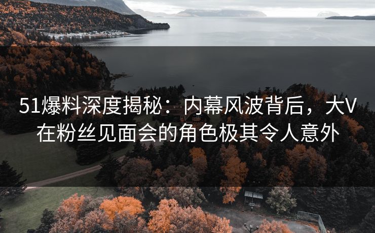 51爆料深度揭秘：内幕风波背后，大V在粉丝见面会的角色极其令人意外