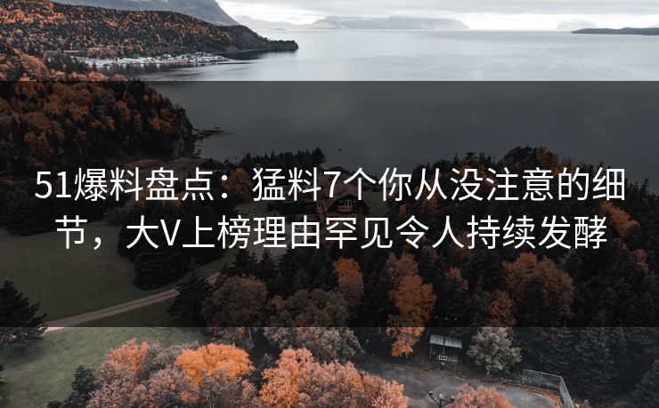 51爆料盘点：猛料7个你从没注意的细节，大V上榜理由罕见令人持续发酵